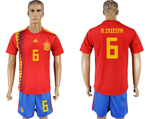Spain #6 A.Iniesta Home Soccer Country Jersey